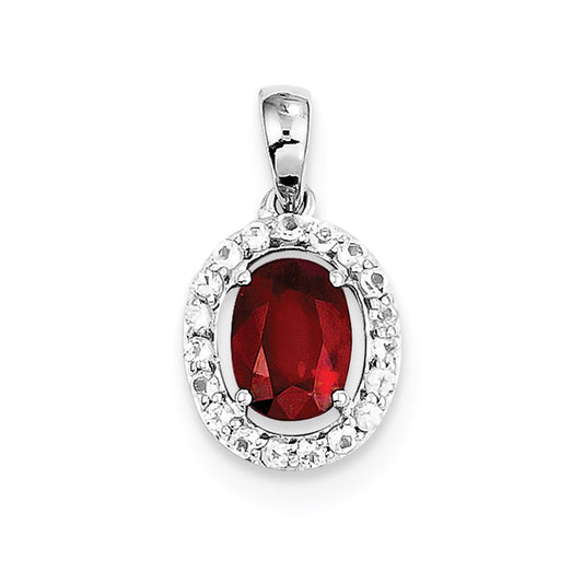 Sterling Silver Rhodium Plated White Topaz & Glass Filled Ruby Pendant