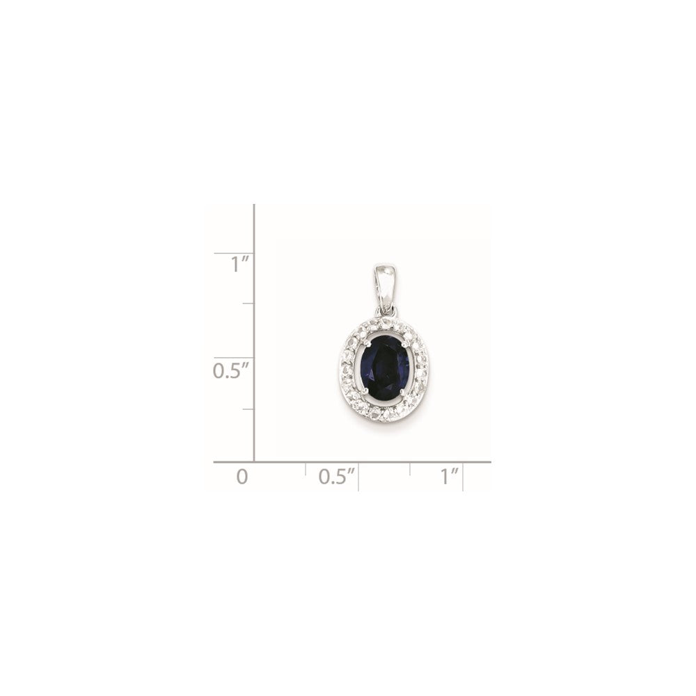 Sterling Silver Rhodium Plated White Topaz & Sapphire Pendant