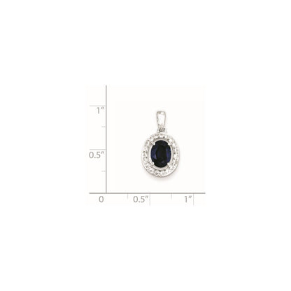 Sterling Silver Rhodium Plated White Topaz & Sapphire Pendant