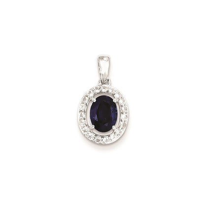 Sterling Silver Rhodium Plated White Topaz & Sapphire Pendant