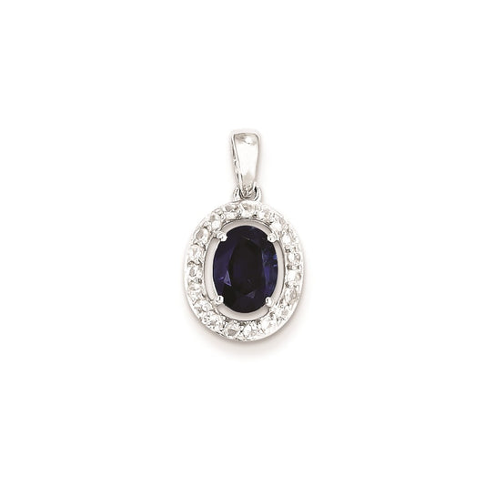 Sterling Silver Rhodium Plated White Topaz & Sapphire Pendant