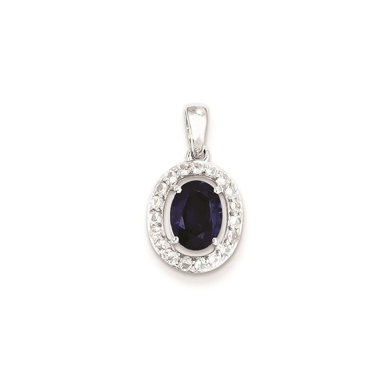 Sterling Silver Rhodium Plated White Topaz & Sapphire Pendant