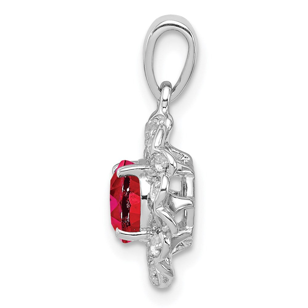 Sterling Silver Rhodium Plated White Topaz & Ruby Pendant