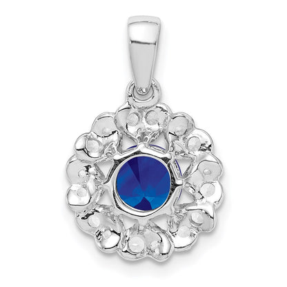 Sterling Silver Rhodium Plated White Topaz & Sapphire Pendant