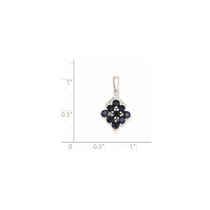 Sterling Silver Rhodium Plated Diamond & Sapphire Square Pendant
