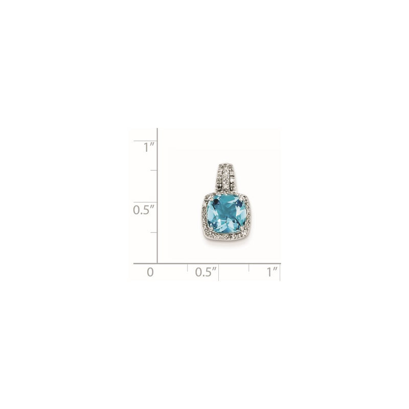 Sterling Silver Diamond & Light Swiss Blue Topaz Square Pendant