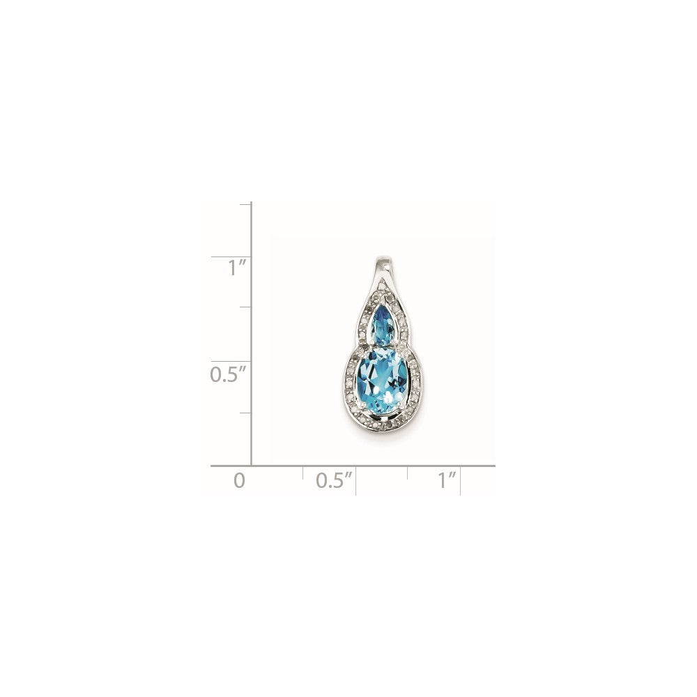 Sterling Silver Diamond & Light Swiss Blue Topaz Teardrop Pendant
