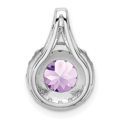 Sterling Silver Rhodium-plated White Topaz & Pink Quartz Circle Pendant