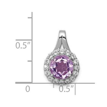 Sterling Silver Rhodium-plated White Topaz & Pink Quartz Circle Pendant