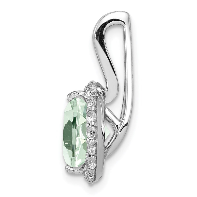 Sterling Silver Rhodium-plated White Topaz & Green Quartz Circle Pendant