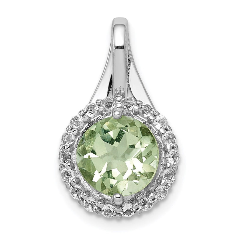 Sterling Silver Rhodium-plated White Topaz & Green Quartz Circle Pendant