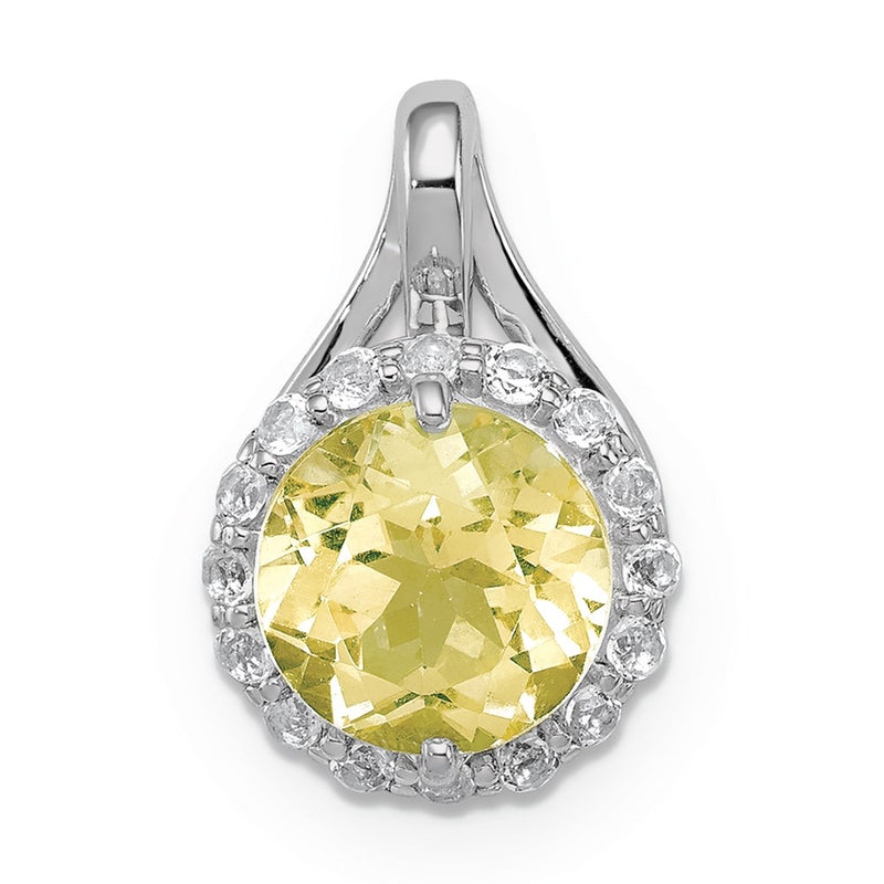 Sterling Silver Rhodium White Topaz & Lemon Quartz Circle Pendant