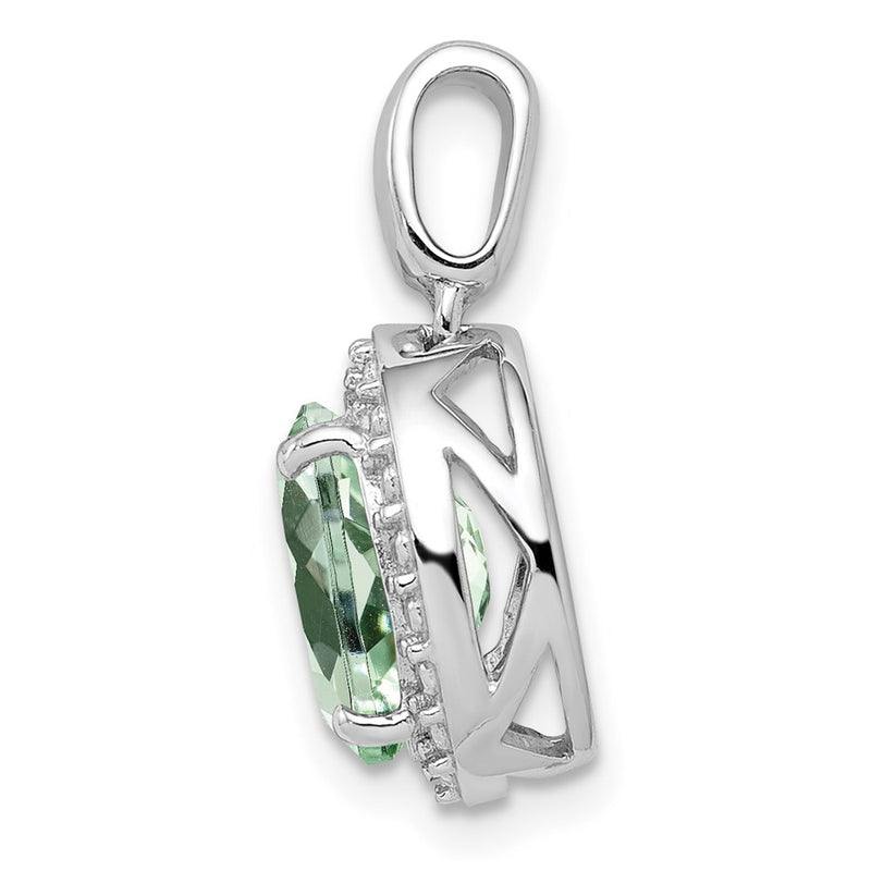 Sterling Silver Rhodium-plated with Green Quartz Oval Pendant