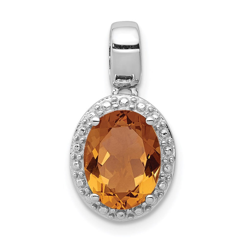 Sterling Silver Rhodium-plated with Whiskey Quartz Oval Pendant