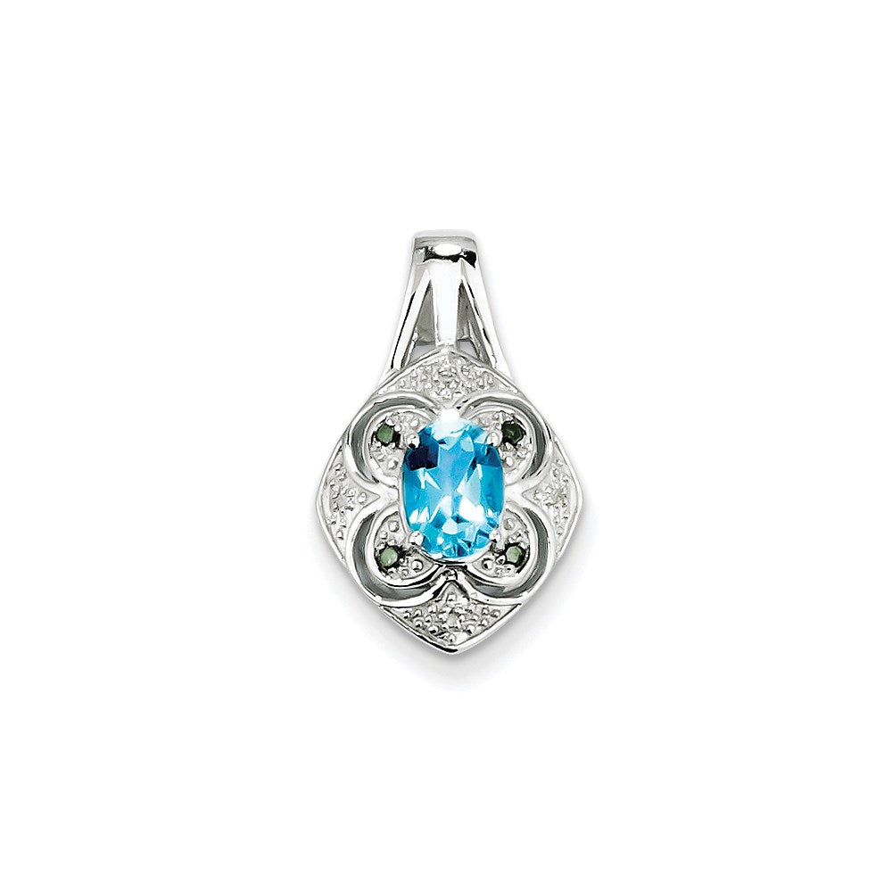 Sterling Silver White/Green Diamond & Lt. Swiss BT Oval Pendant