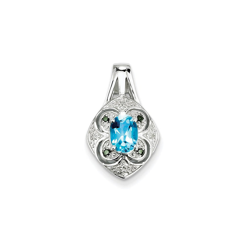 Sterling Silver White/Green Diamond & Lt. Swiss BT Oval Pendant