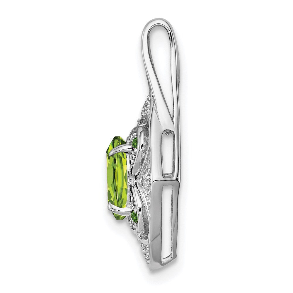 Sterling Silver RH Plated White and Green Diamond with Peridot Pendant