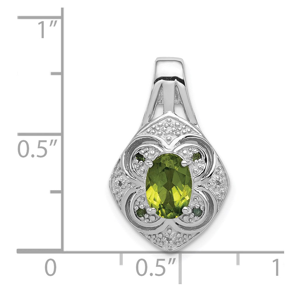 Sterling Silver RH Plated White and Green Diamond with Peridot Pendant