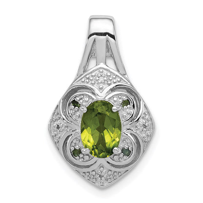 Sterling Silver RH Plated White and Green Diamond with Peridot Pendant