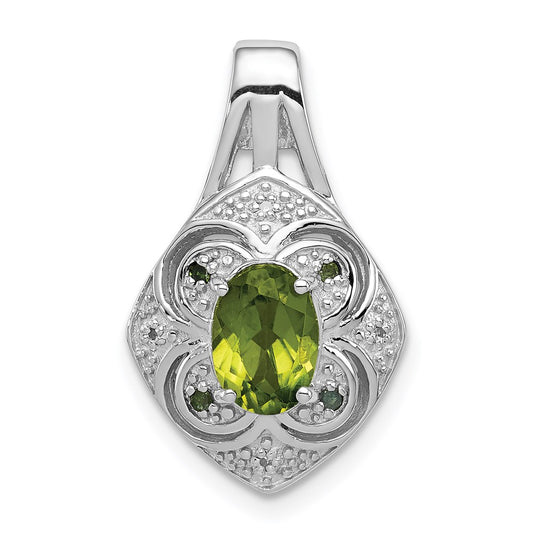 Sterling Silver RH Plated White and Green Diamond with Peridot Pendant