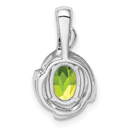 Sterling Silver Rhodium-plated Diamond & Peridot Oval Pendant
