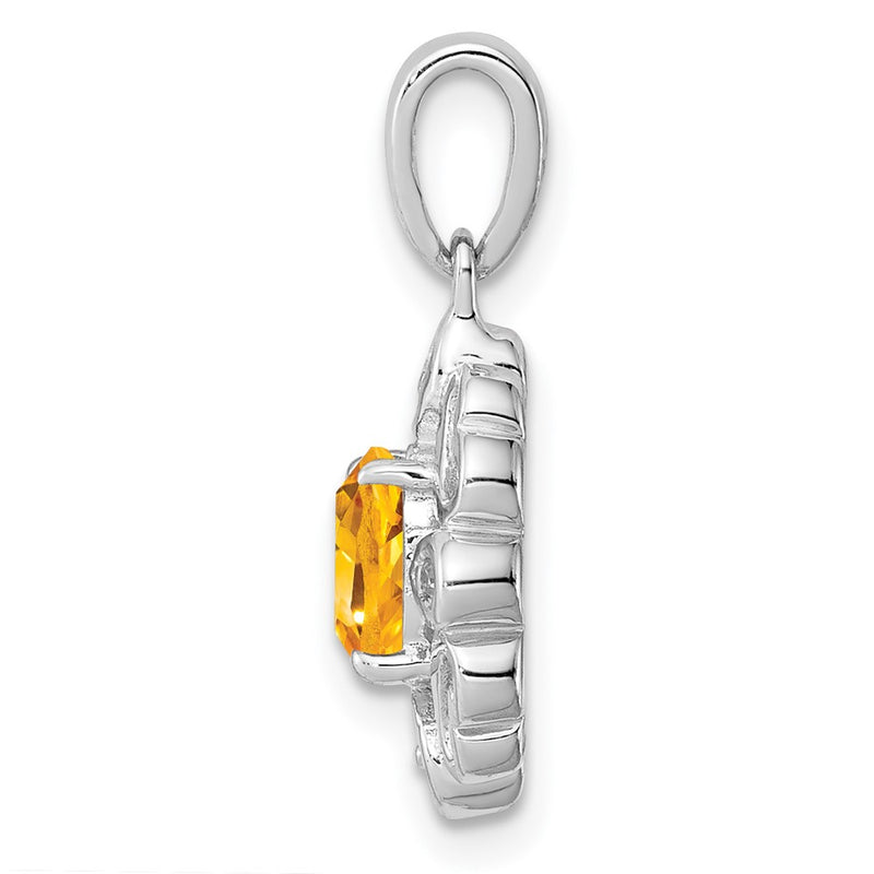 Sterling Silver Rhodium Plated Diamond & Citrine Oval Pendant