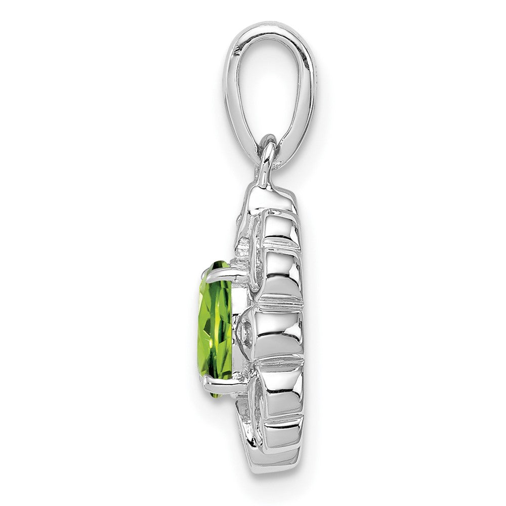 Sterling Silver Rhodium Plated Diamond & Peridot Oval Pendant