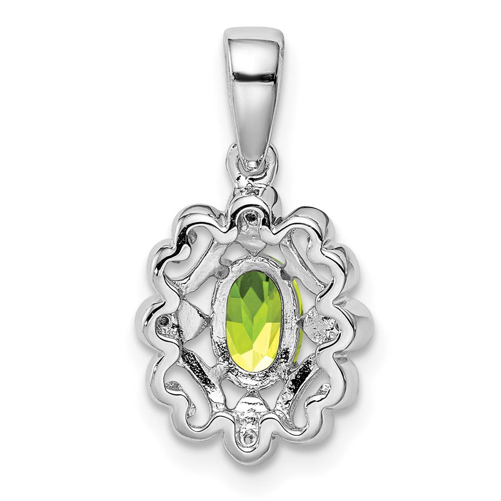 Sterling Silver Rhodium Plated Diamond & Peridot Oval Pendant
