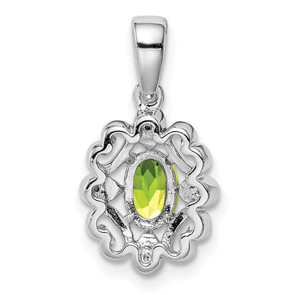 Sterling Silver Rhodium Plated Diamond & Peridot Oval Pendant