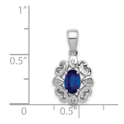 Sterling Silver Rhodium Plated Diamond & Sapphire Oval Pendant