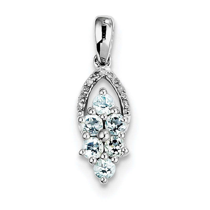 Sterling Silver Rhodium-plated Diamond & Aquamarine Pendant