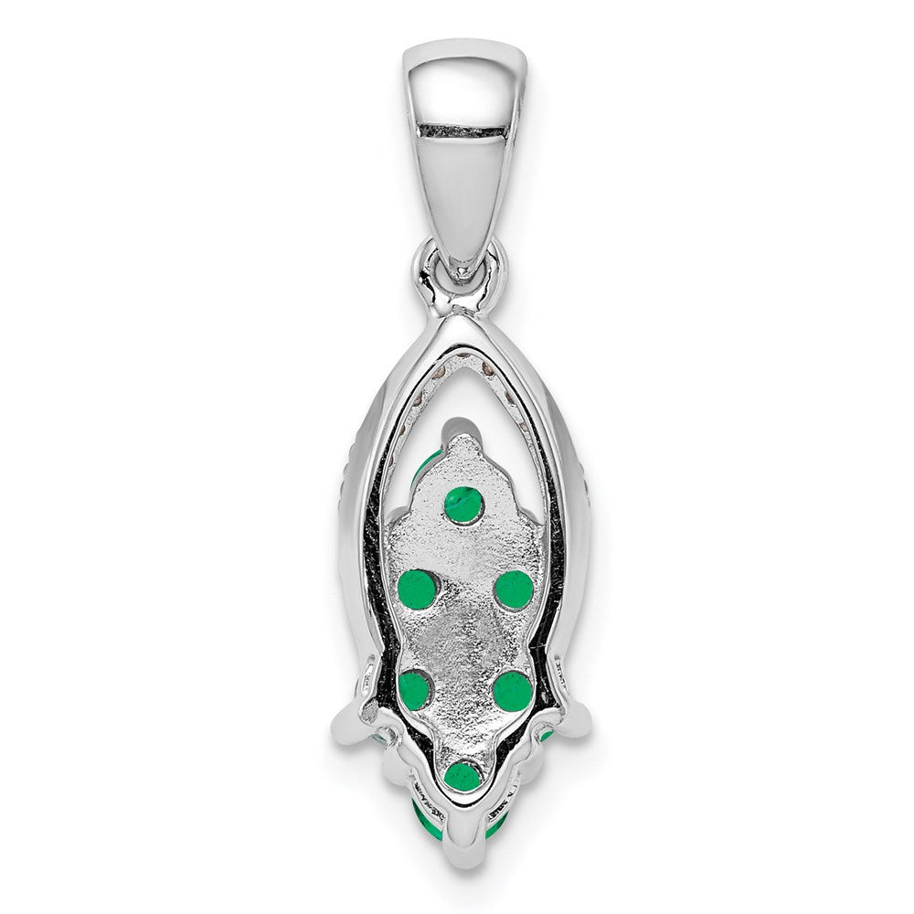 Sterling Silver Rhodium-plated Diamond & Emerald Pendant