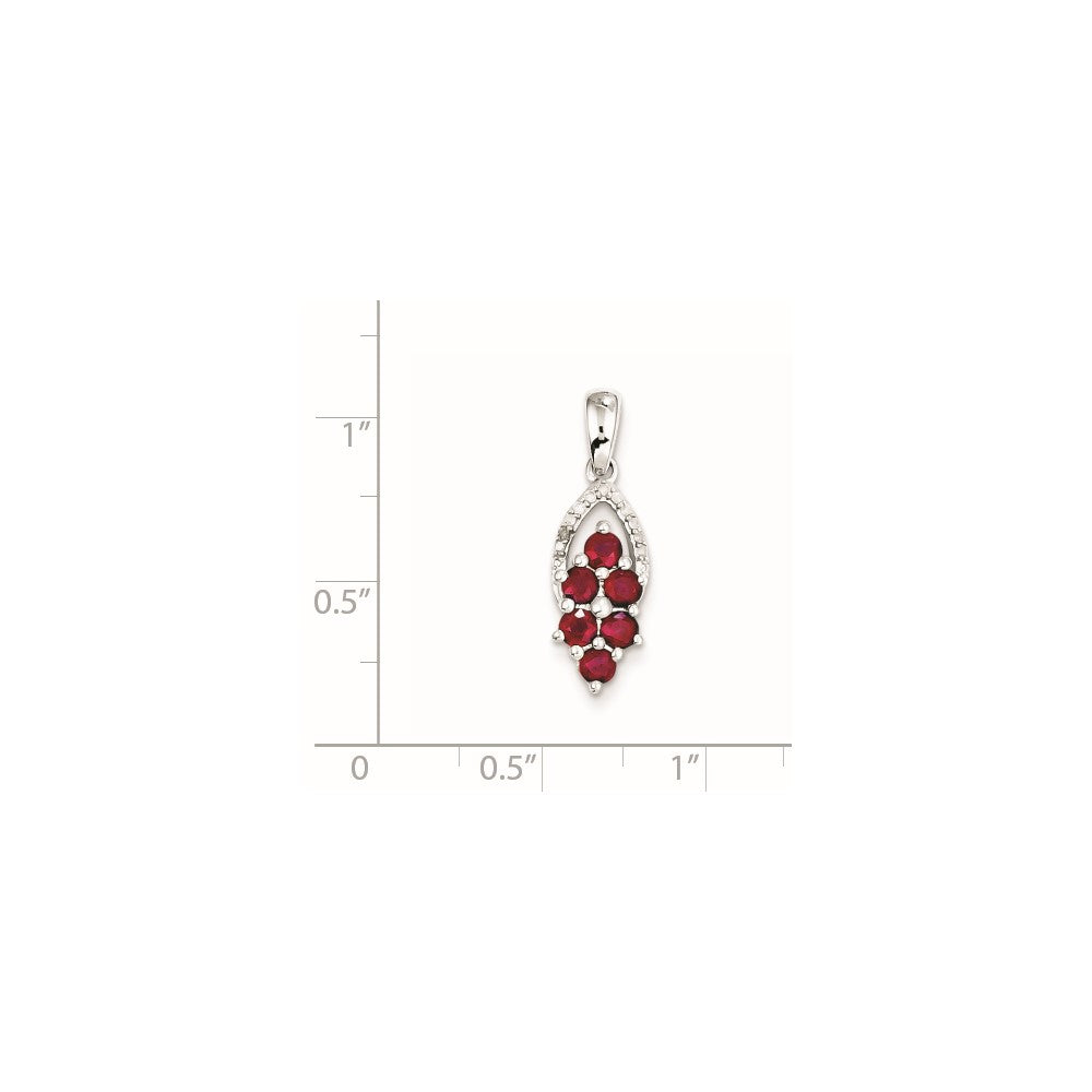 Sterling Silver Rhodium-plated Diamond & Glass Filled Ruby Pendant
