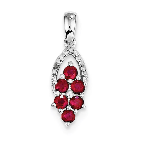 Sterling Silver Rhodium-plated Diamond & Glass Filled Ruby Pendant