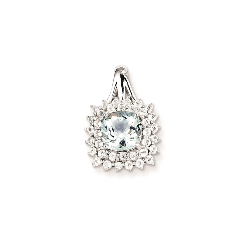 Sterling Silver White Topaz & Aquamarine Square Pendant