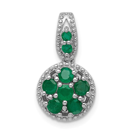 Sterling Silver Rhodium-plated & Emerald Circle Pendant