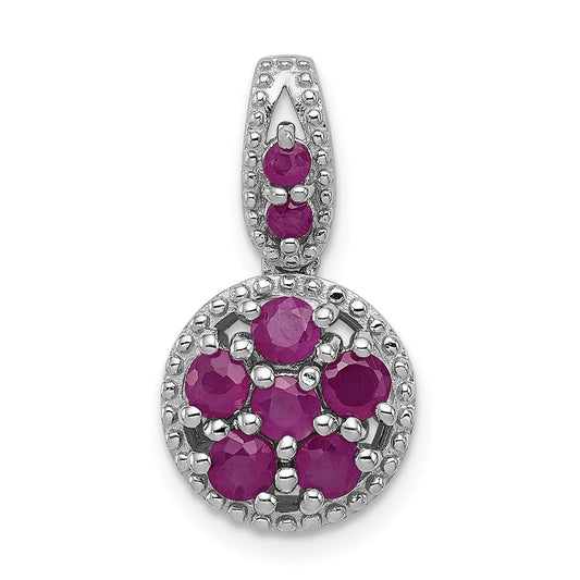Sterling Silver Rhodium-plated & Ruby Circle Pendant