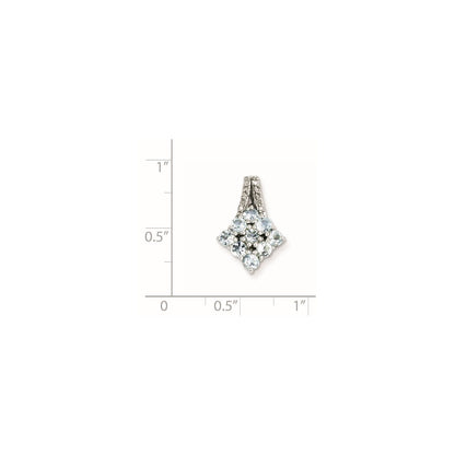 Sterling Silver Rhodium-plated Diamond & Aquamarine Square Pendant