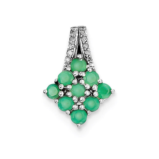 Sterling Silver Rhodium-plated Diamond & Emerald Square Pendant