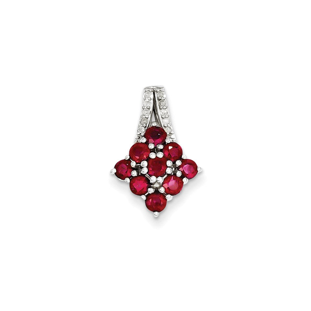 Sterling Silver Diamond & Glass Filled Ruby Square Pendant