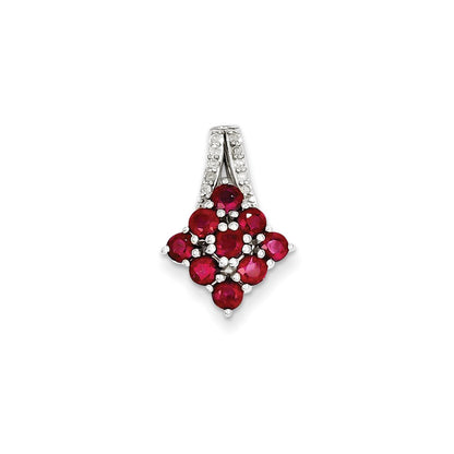 Sterling Silver Diamond & Glass Filled Ruby Square Pendant