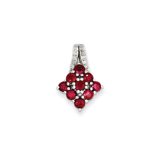 Sterling Silver Diamond & Glass Filled Ruby Square Pendant