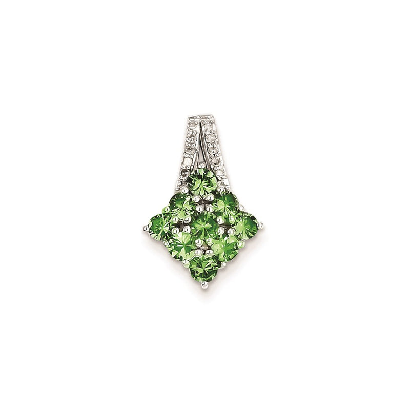 Sterling Silver Diamond & Tsavorite Garnet Square Pendant
