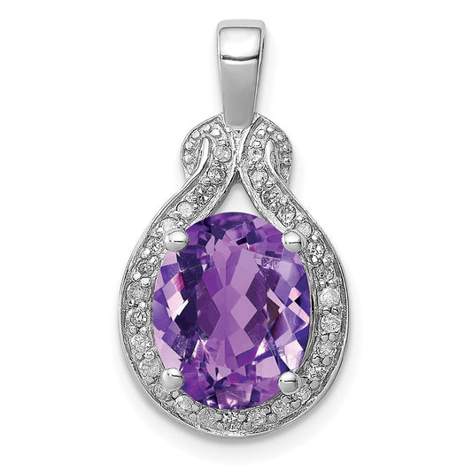 Sterling Silver Rhodium-plated Diamond and Amethyst Pendant