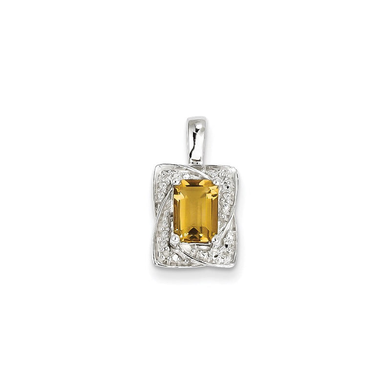 Sterling Silver Diamond & Whiskey Quartz Pendant