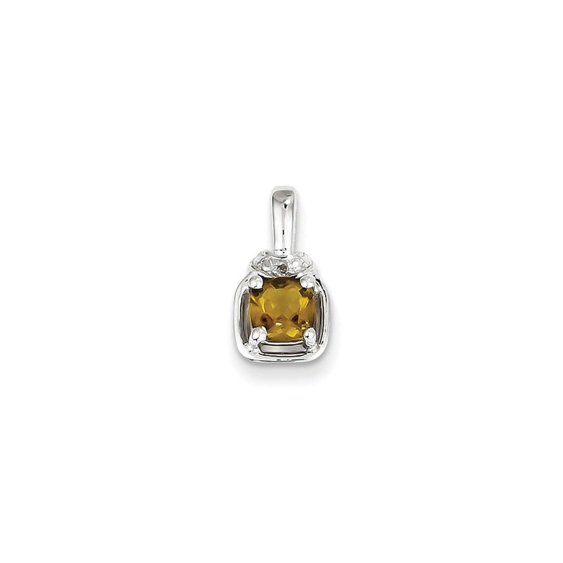 Sterling Silver Diamond & Whiskey Quartz Pendant