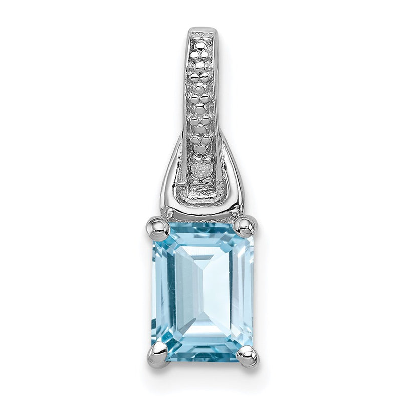 Sterling Silver Rhodium-plated Diamond & Light Blue Topaz Pendant