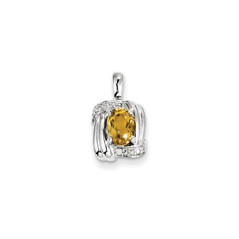 Sterling Silver Diamond & Whiskey Quartz Pendant