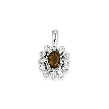 Sterling Silver Diamond & Smoky Quartz Pendant