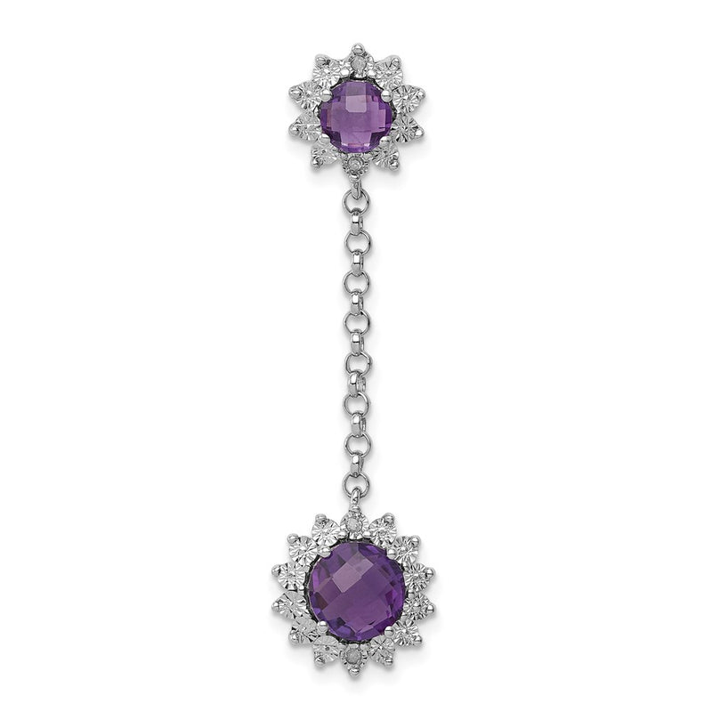 Sterling Silver Rhodium-plated Diamond and Amethyst Pendant